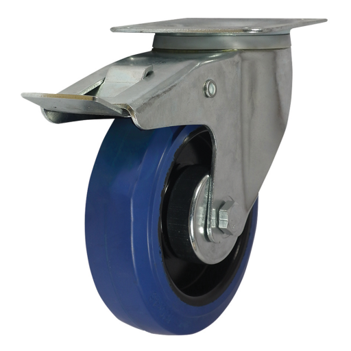 BLUE RUBBER TYRE 100MM 160KG W/ BRAKE