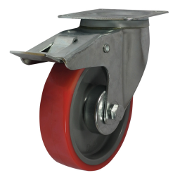 RED POLY TYRE 100MM SWV 150KG W/BRAKE