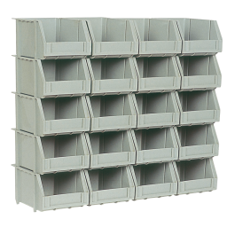 SET OF 20 POLY BINS + 5 RAILS